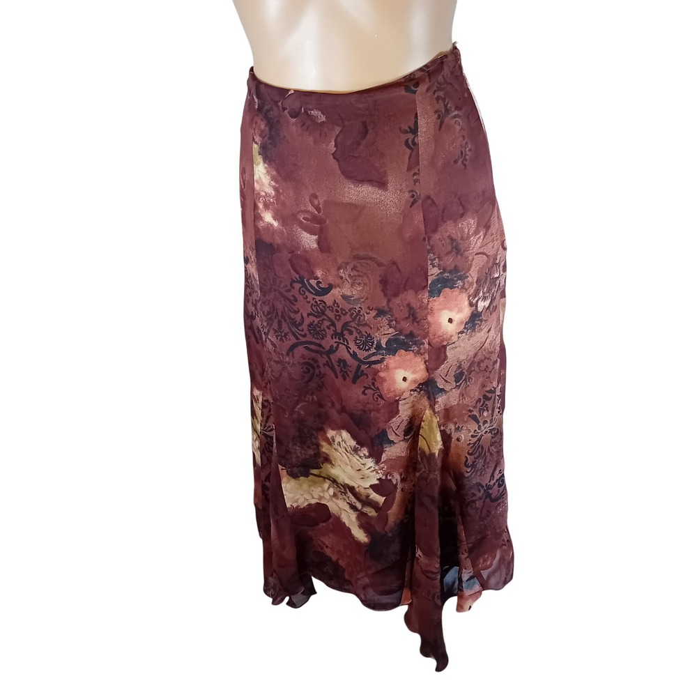 VTG Y2K Tuzzi Midi Skirt Whimsigoth Flowy Lightweight Jagged Fairy Hem Floral 6